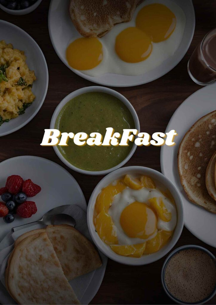 A table set with various breakfast foods, including eggs, toast, fruit, and coffee, ready for a morning meal.