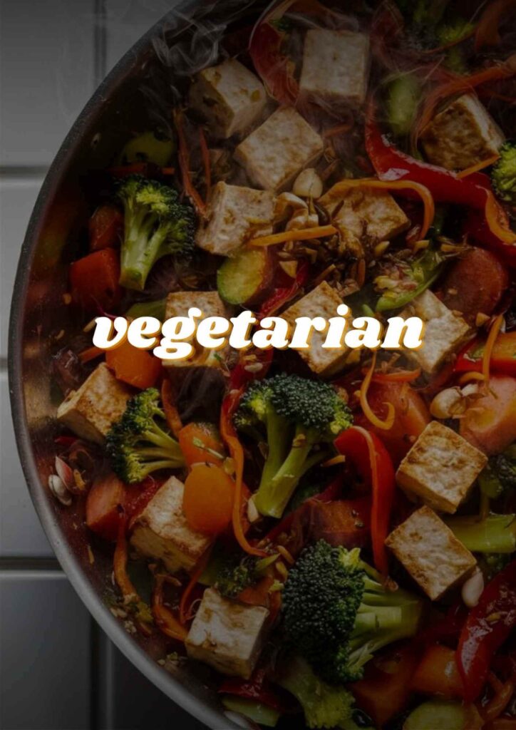 A collection of vegetarian and vegan recipes displayed in an organized layout, showcasing diverse plant-based dishes.