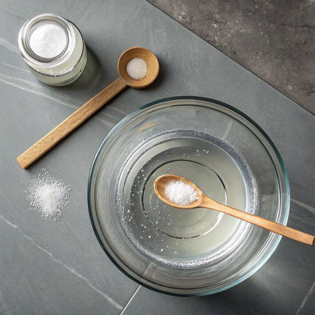 A glass bowl filled with salt, accompanied by a wooden spoon resting inside the bowl.
Smoked Salmon Brine