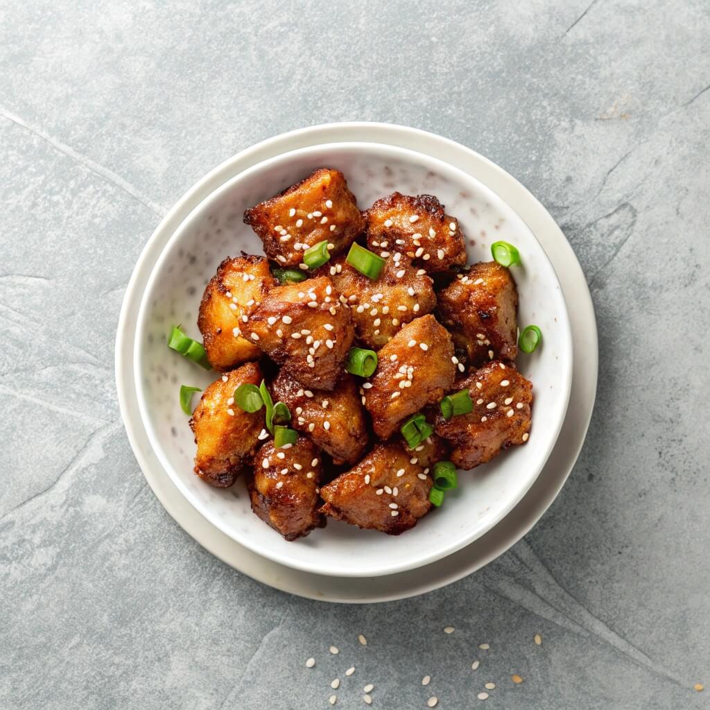 A bowl of chicken wings topped with sesame seeds and green onions, showcasing a flavorful and appetizing dish.