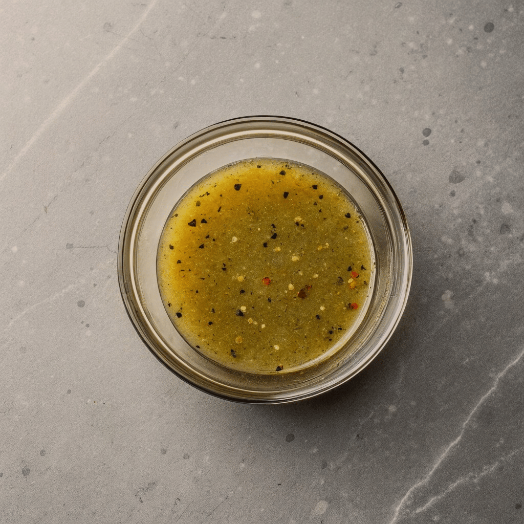 A glass bowl filled with a vibrant yellow sauce, showcasing a smooth and creamy texture.
Chopped Salad