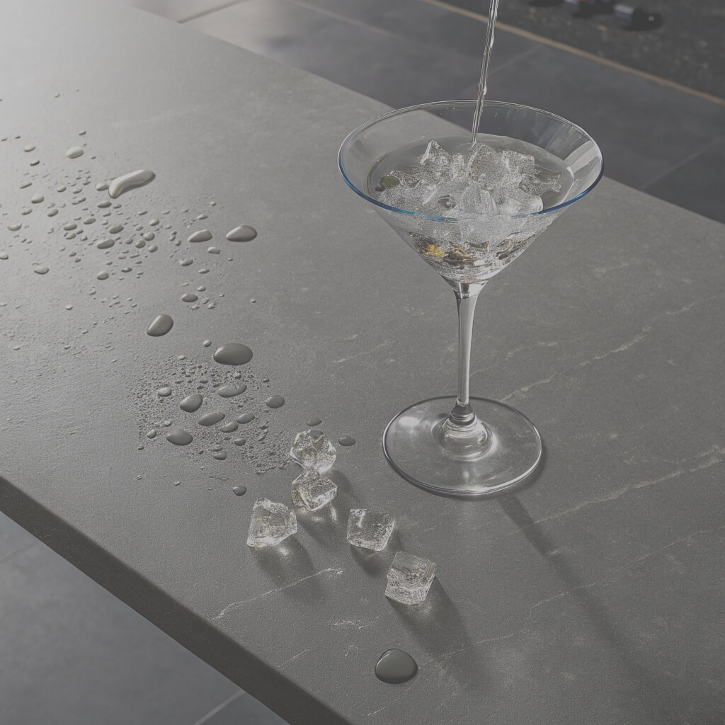A martini glass is being filled with ice cubes, creating a refreshing cocktail preparation scene.