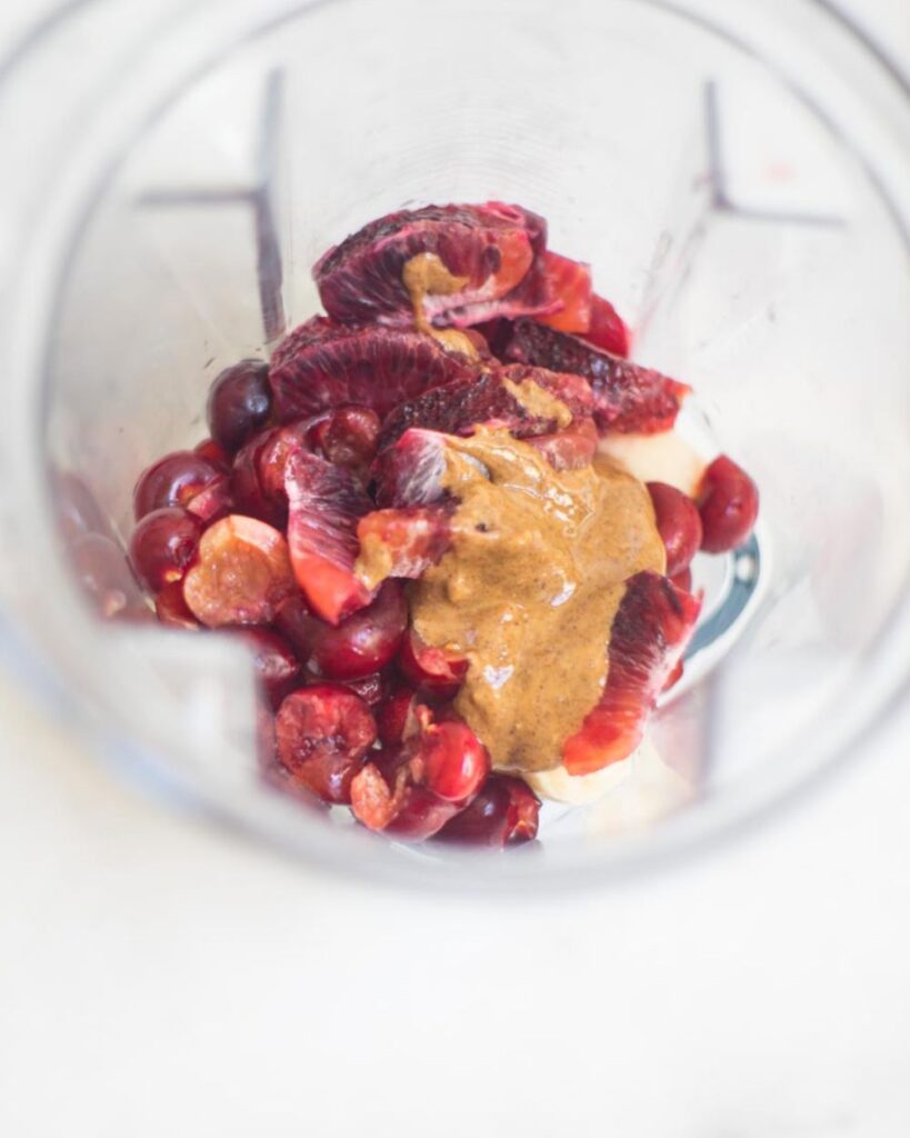 Pour your beautiful Cherry Smoothie into a glass and enjoy immediately for the best flavor and texture.