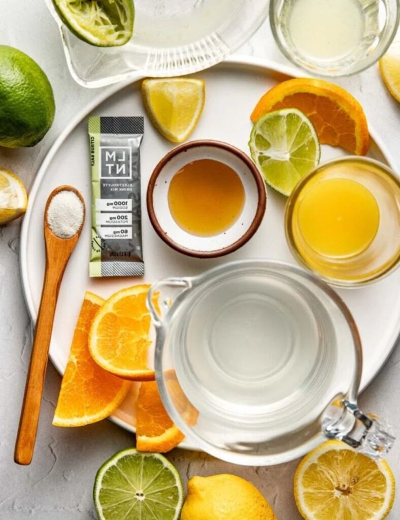 1/4 cup sugar
1/4 teaspoon salt
1/4 cup lemon juice
1/4 cup orange juice
3 cups water