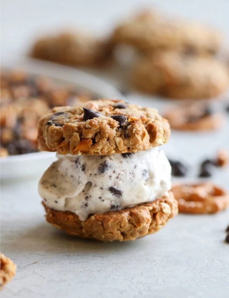 Sweet and salty ice cream sandwiches with delicious flavors and textures.