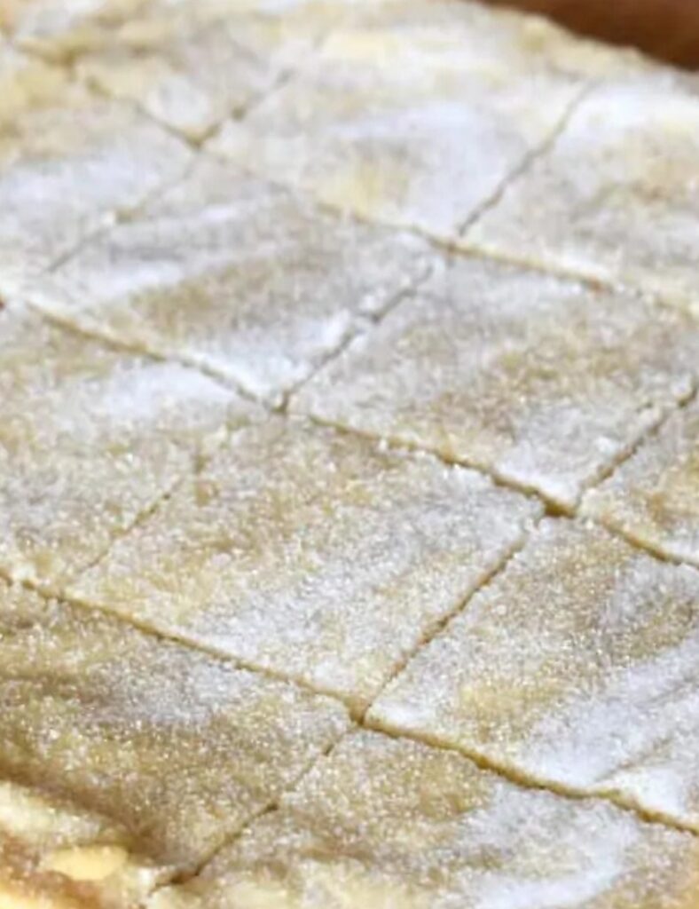 press the dough evenly into the bottom of your prepared baking pan. Make sure it's smooth and reaches the corners.