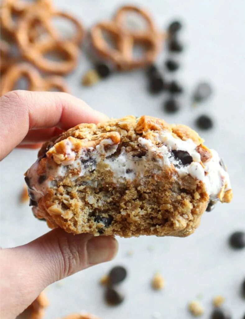 Sweet and salty ice cream sandwiches with delicious flavors and textures.