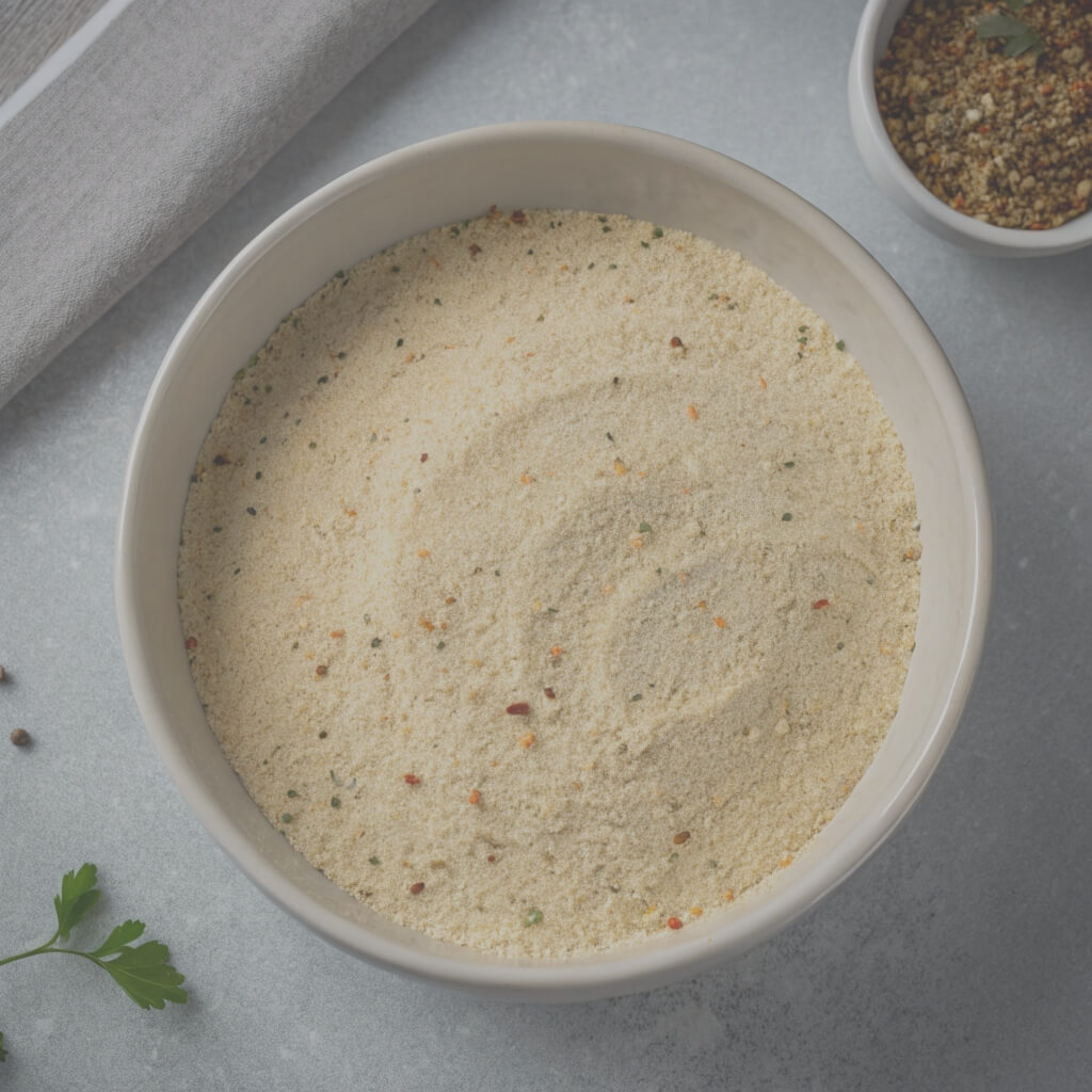 A bowl of white rice topped with seasoning and fresh herbs, showcasing a flavorful and aromatic dish.
