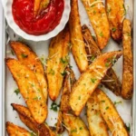 Golden crispy air fryer potato wedges served in a bowl