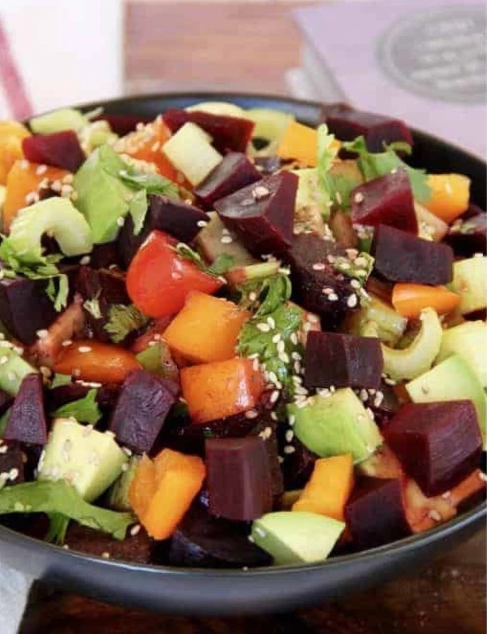 Colorful and healthy beet salad with fresh ingredients