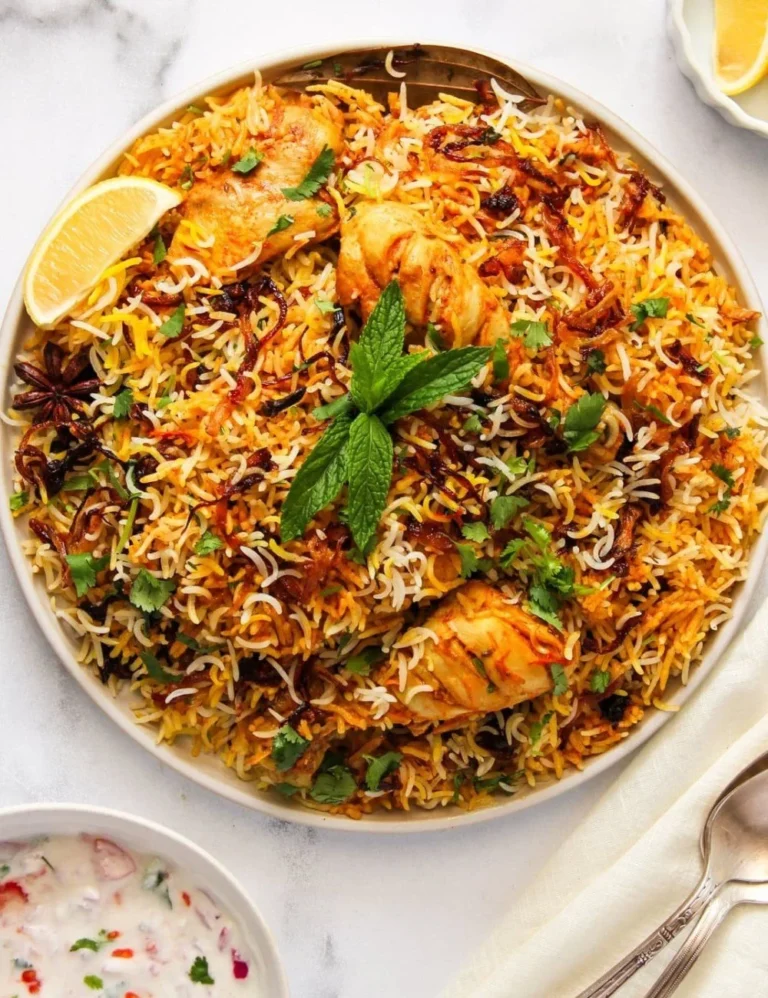 Delicious Chicken Biryani served with spices and herbs