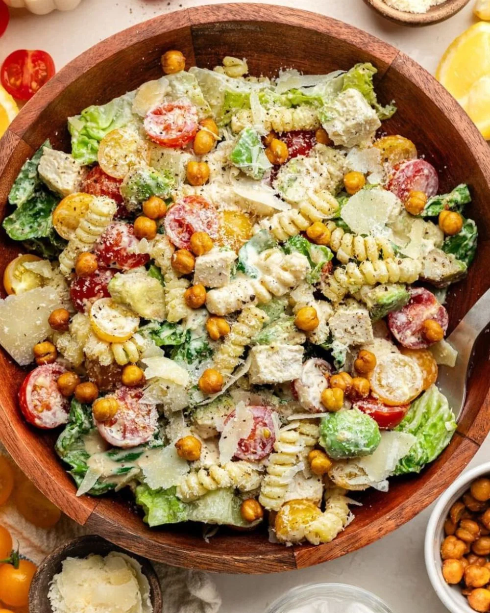 Delicious Chicken Caesar Pasta Salad with fresh ingredients