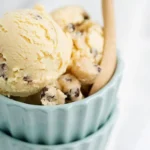 Delicious bowl of chocolate chip cookie dough ice cream with cookie dough chunks