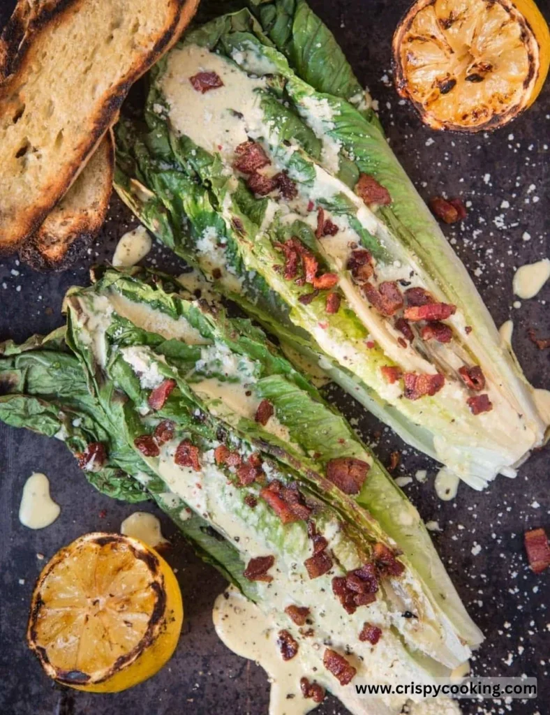 Grilled Romaine Caesar Salad with creamy dressing and croutons