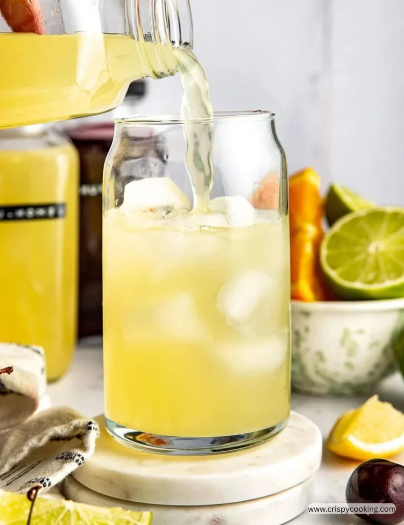 A refreshing glass of homemade Gatorade made with natural ingredients.