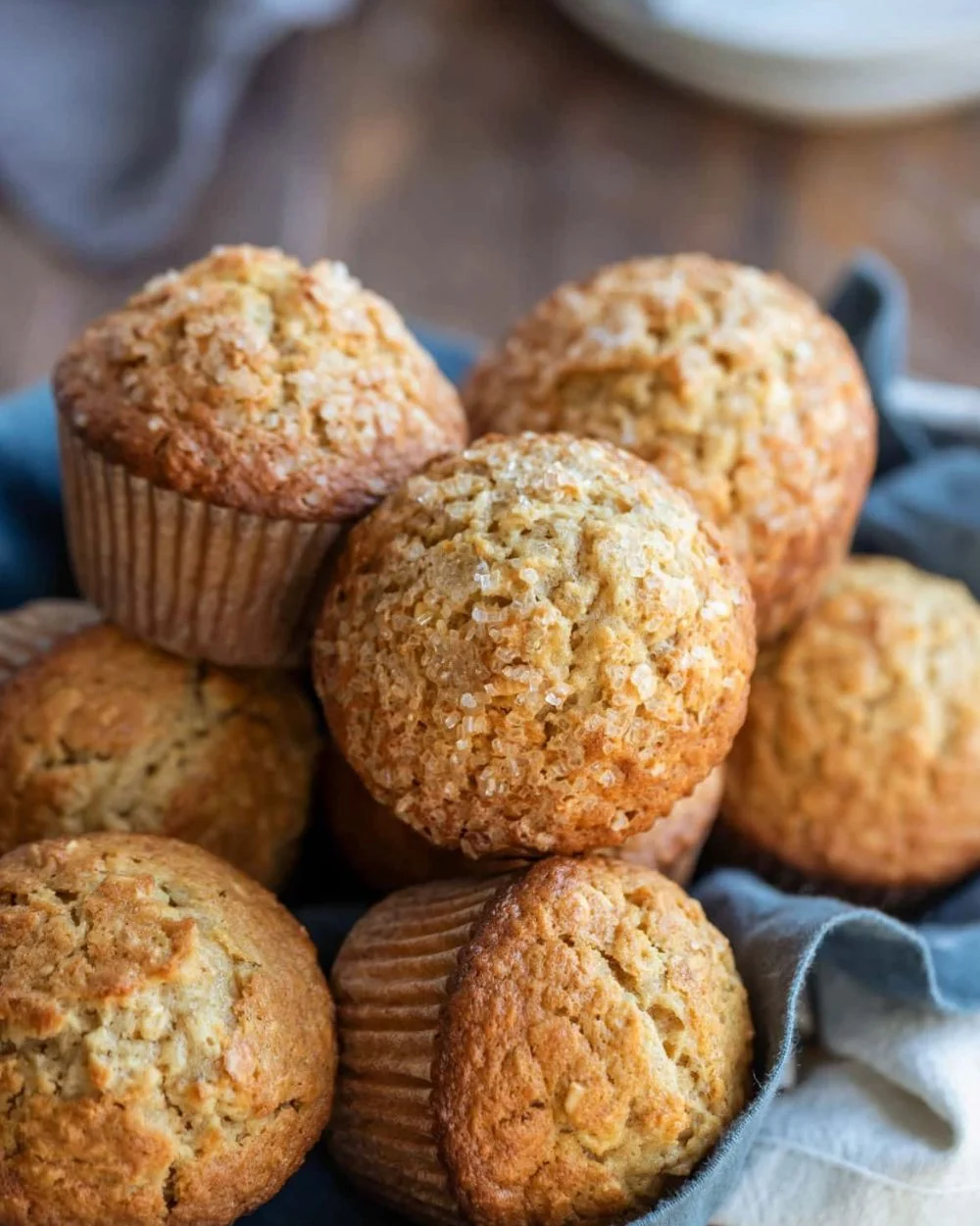 Delicious maple brown sugar oatmeal muffins on a kitchen table