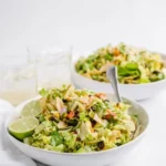 Bowl of Mexican avocado chicken salad with fresh ingredients