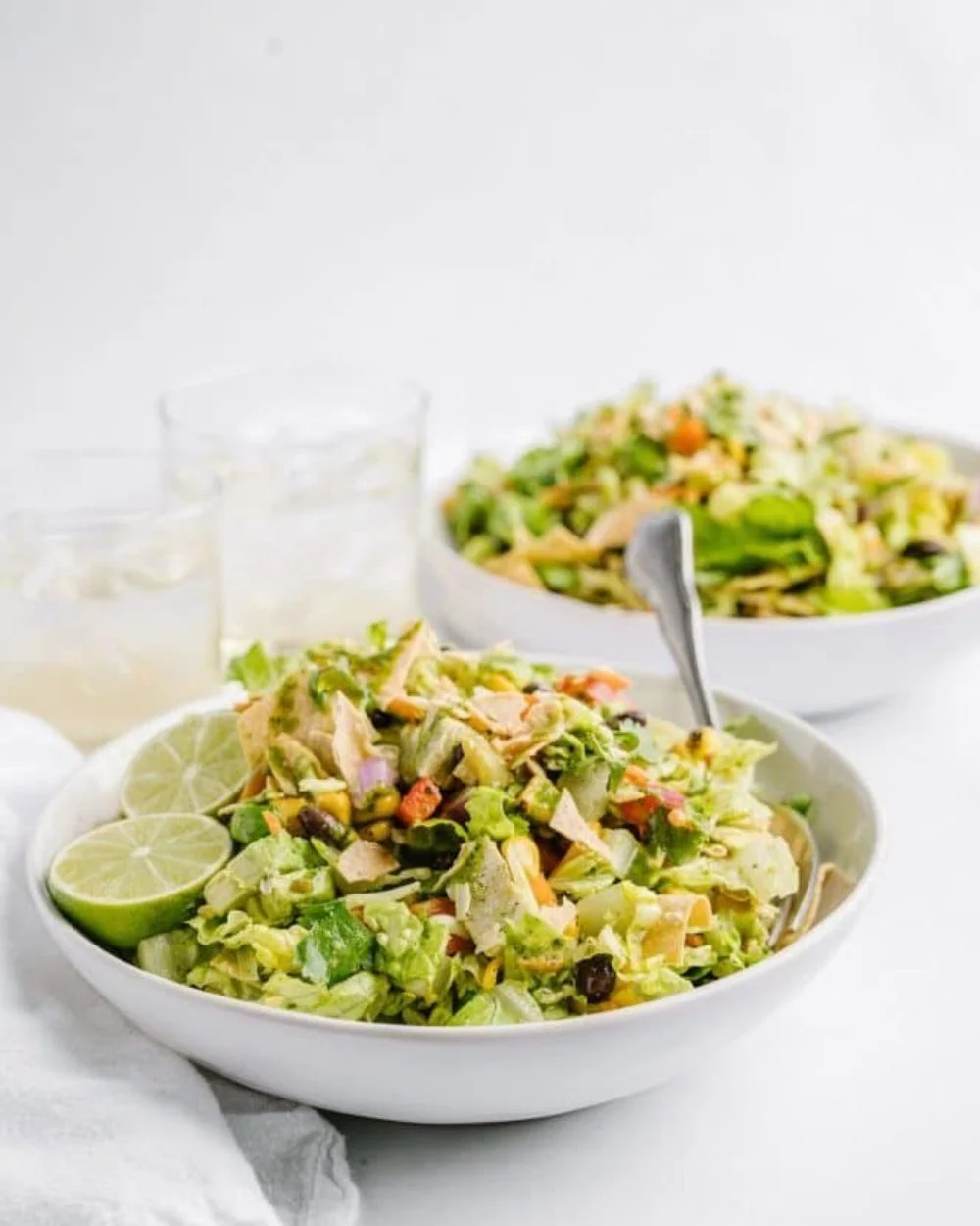 Bowl of Mexican avocado chicken salad with fresh ingredients