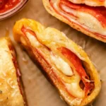Freshly baked pepperoni bread with cheese and herbs
