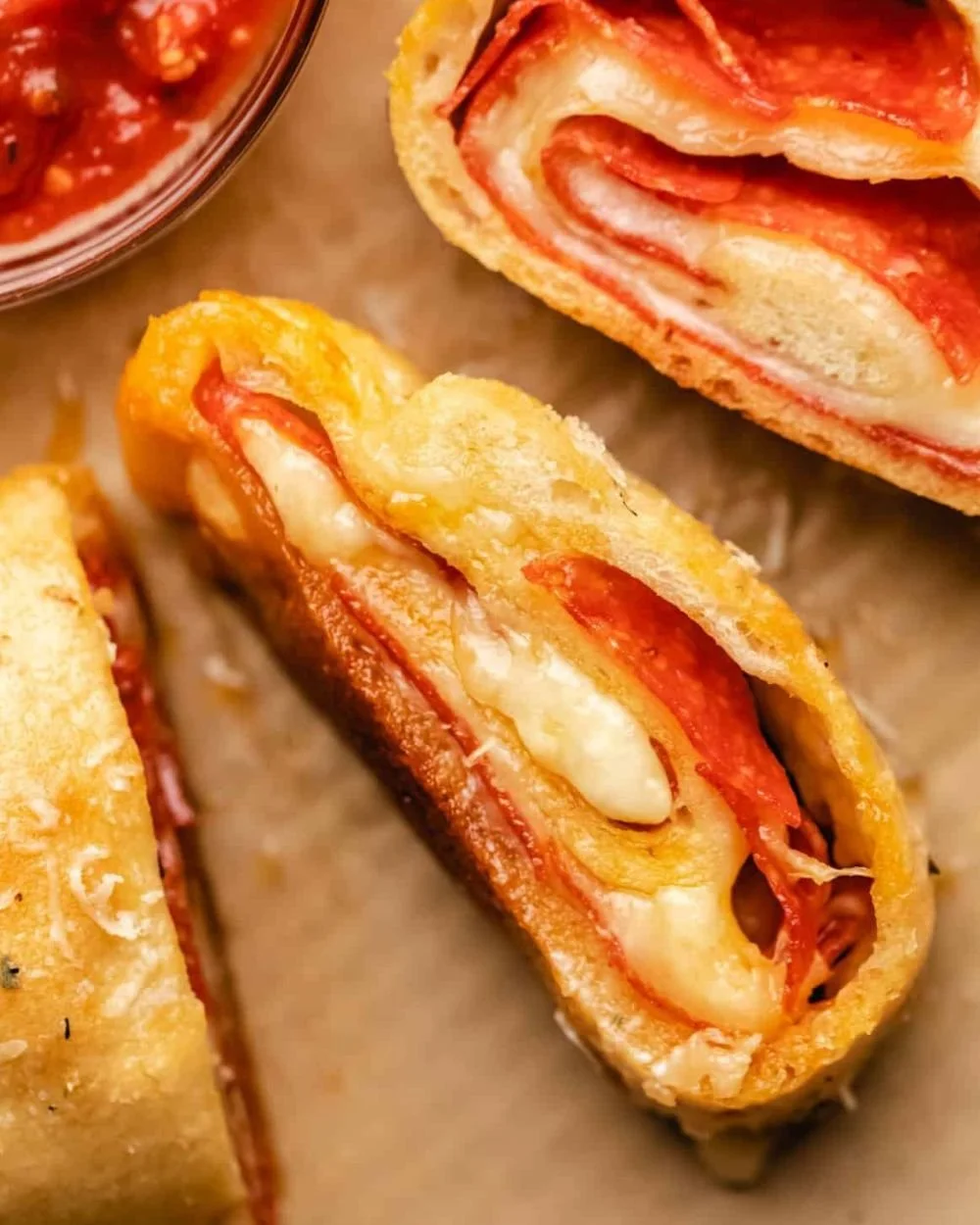 Freshly baked pepperoni bread with cheese and herbs