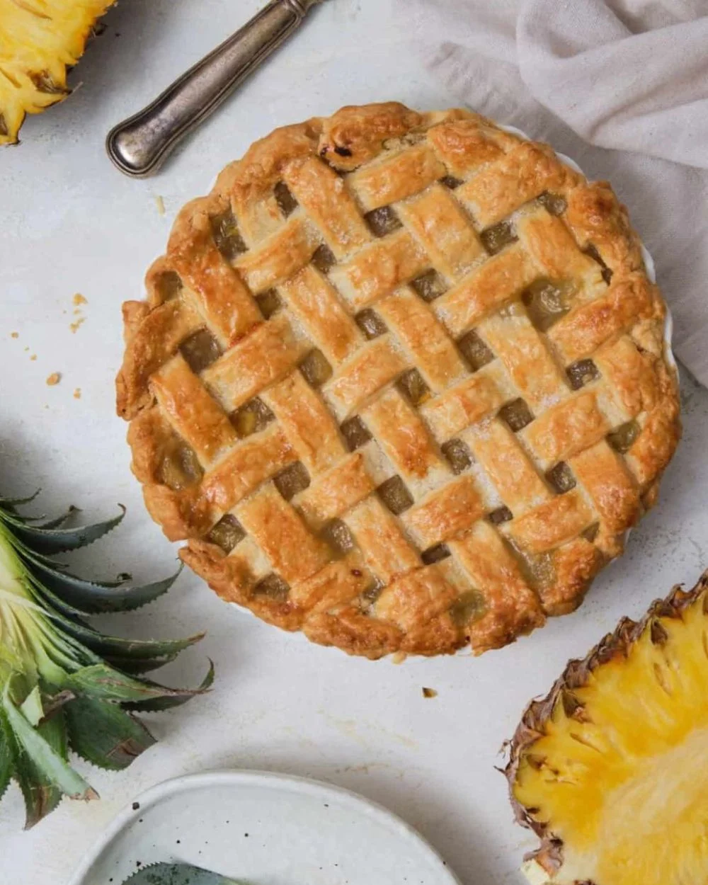 Homemade Pineapple Pie freshly baked with golden crust and juicy pineapple filling
