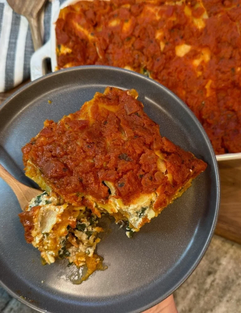 Delicious Pumpkin Vegan Lasagna layered with rich ingredients.