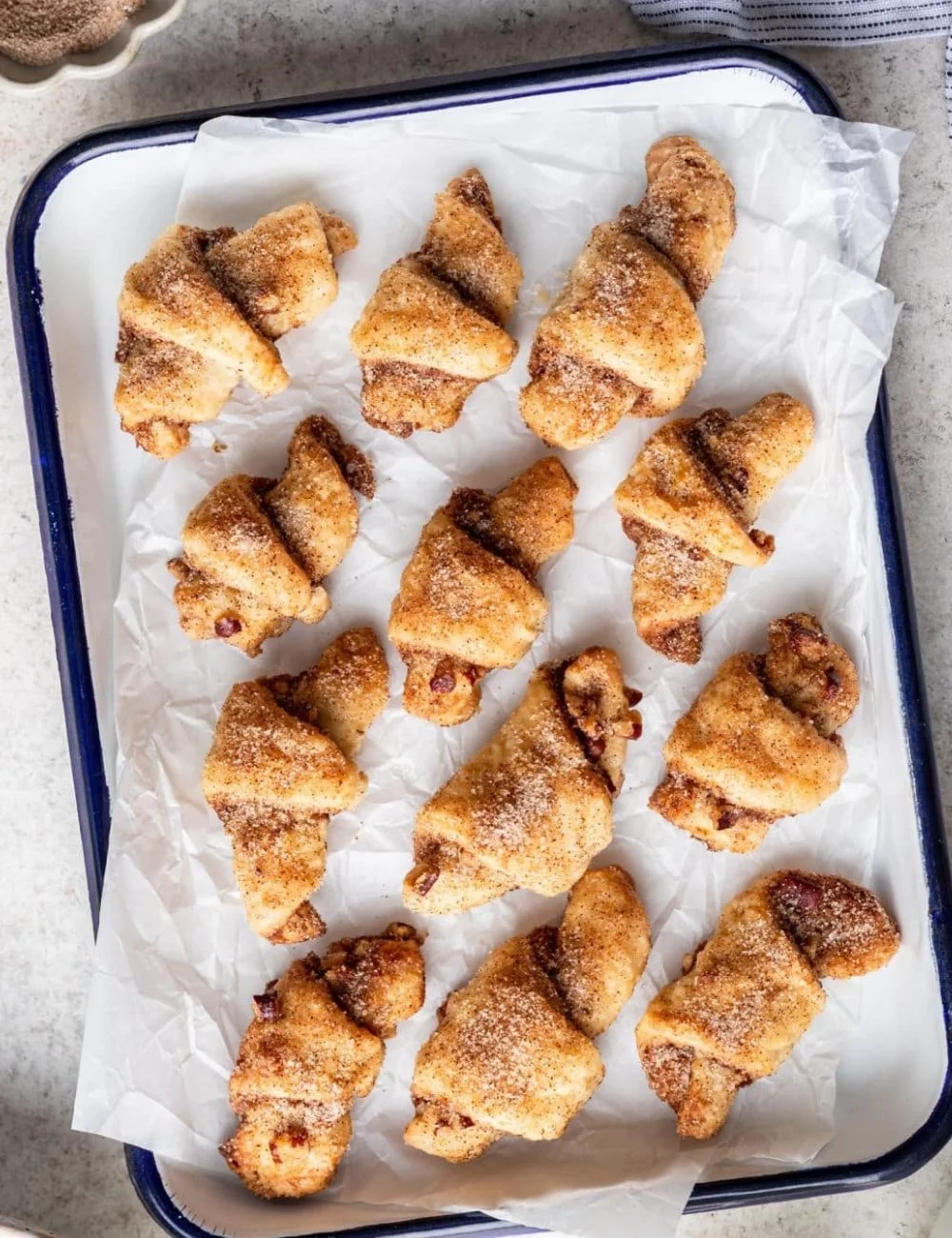 Delicious homemade rugelach pastries filled with chocolate and nuts.