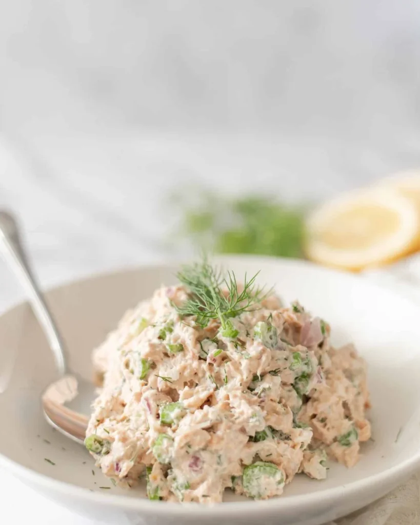 Delicious and healthy salmon salad with fresh ingredients