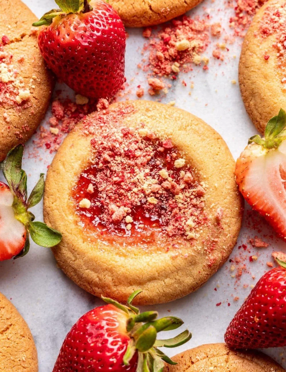 Delicious Strawberry Shortcake Cookies with fresh strawberries and cream
