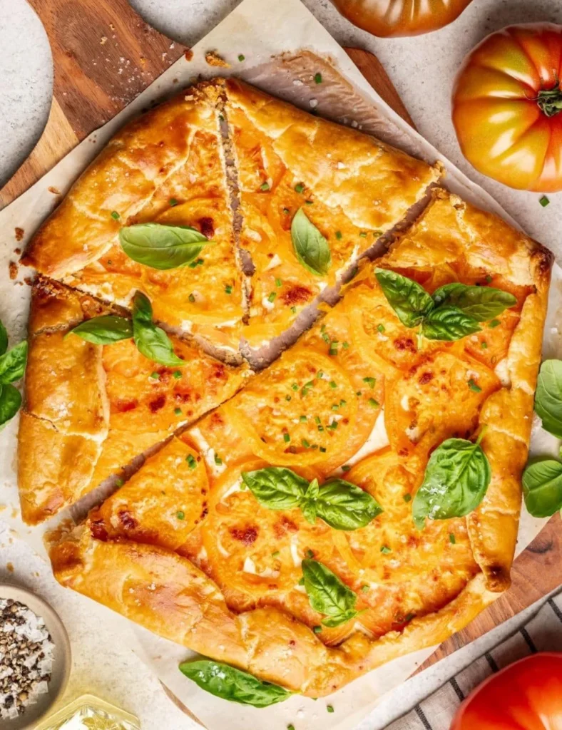Delicious Tomato Galette with fresh tomatoes on a golden crust
