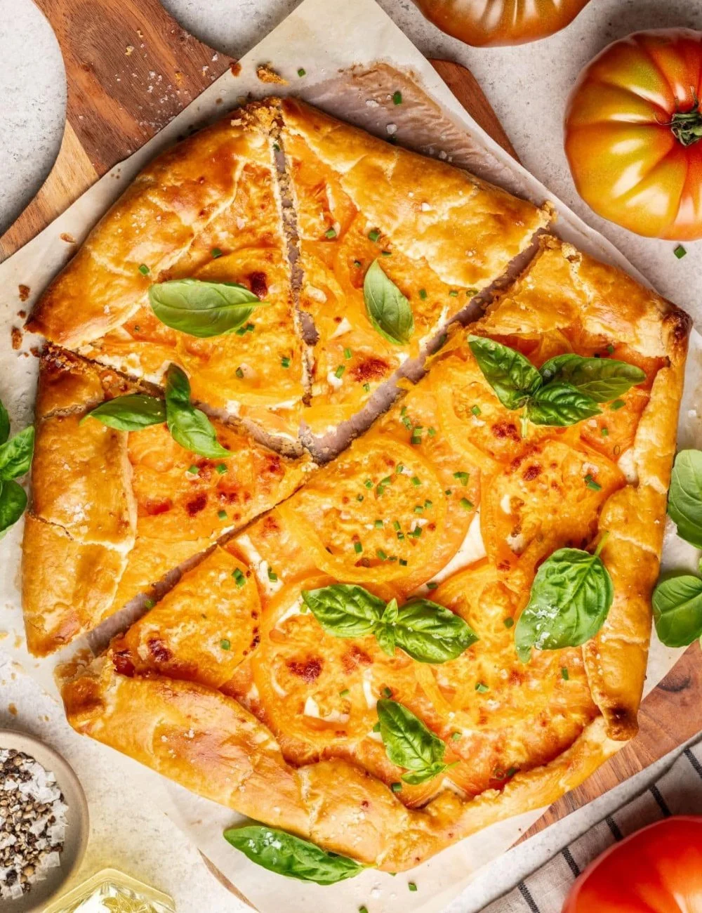 Delicious Tomato Galette with fresh tomatoes on a golden crust