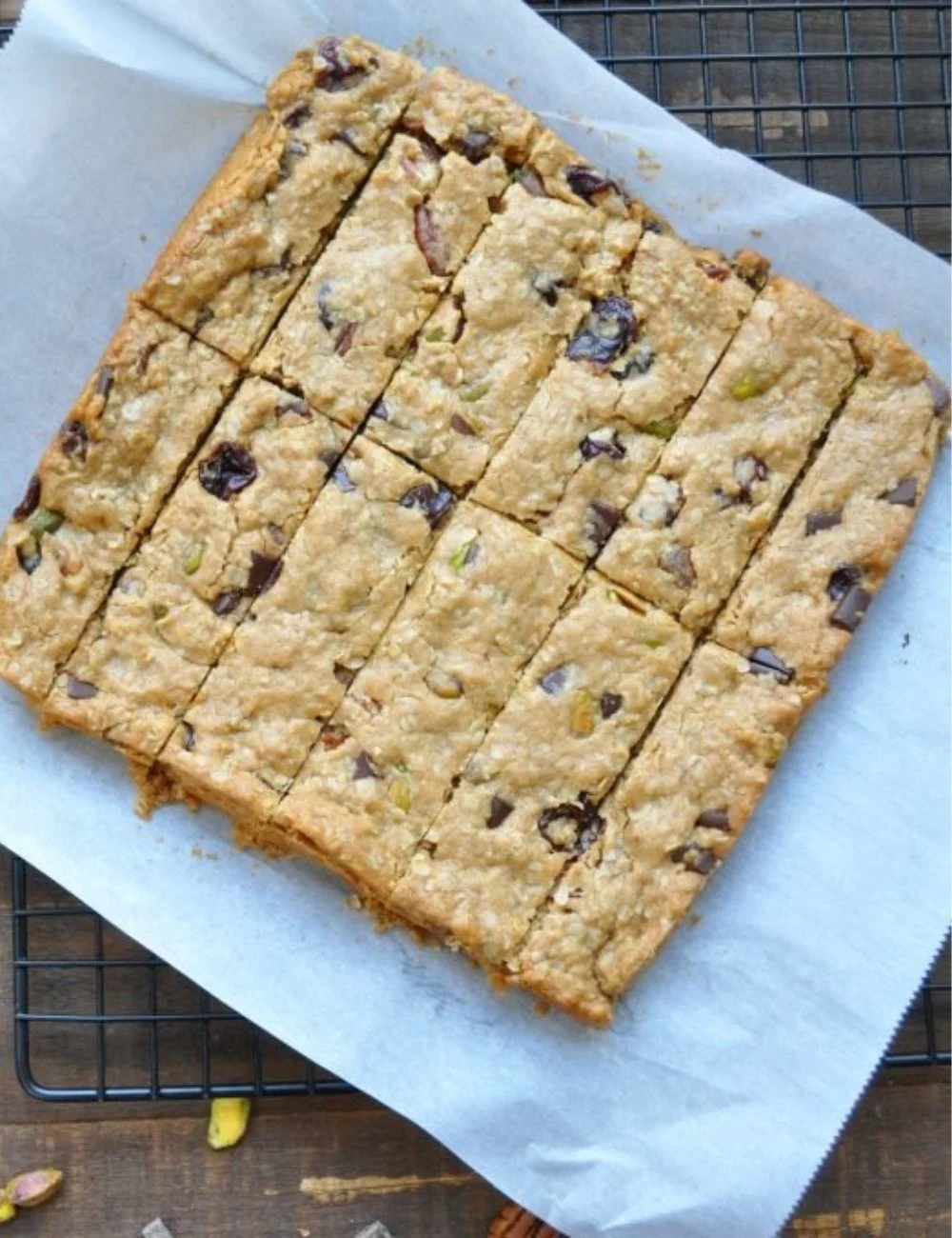 Homemade trail mix granola bars with nuts and dried fruits