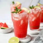 Delicious Watermelon Lime Mocktail served in a glass with mint leaves