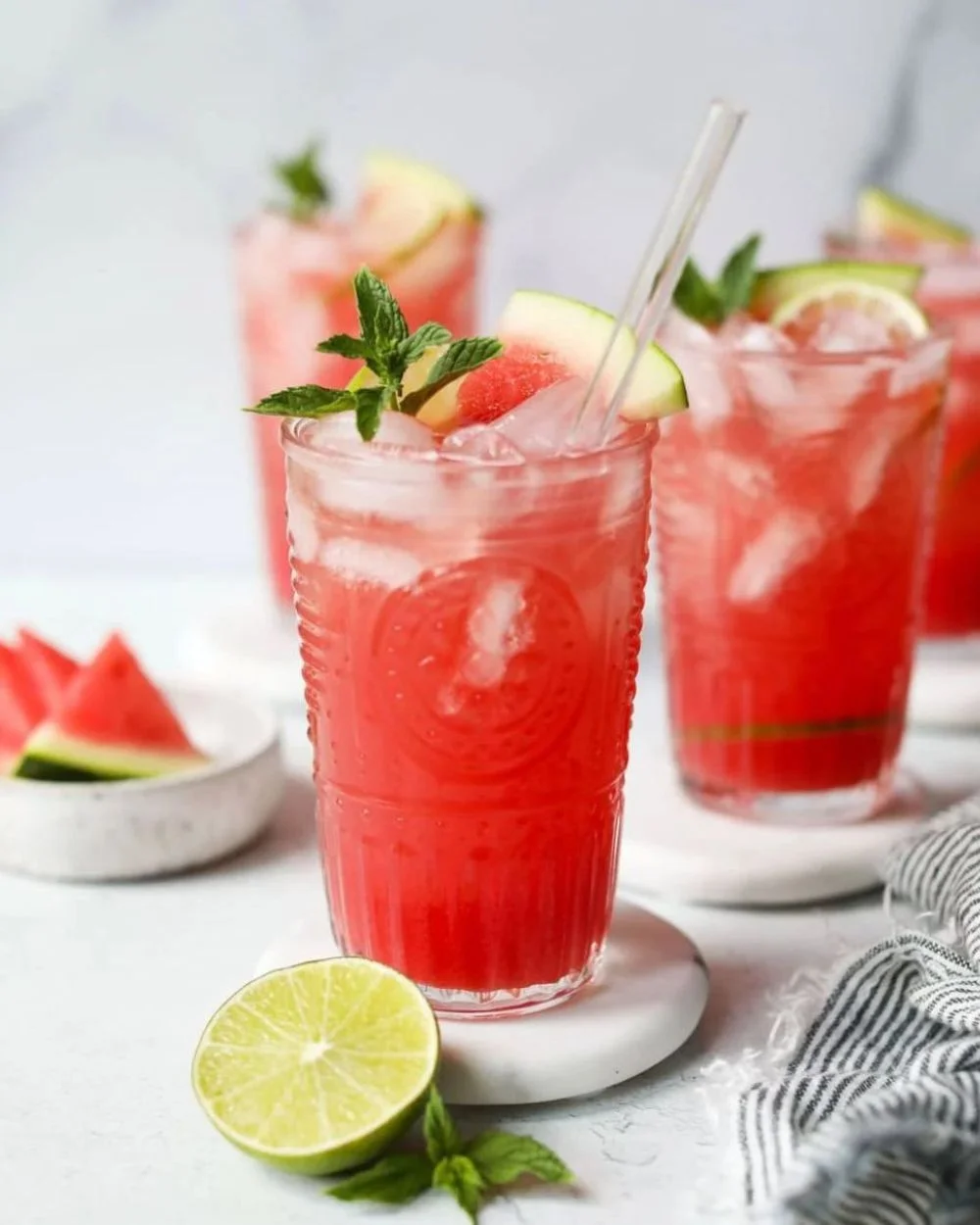 Delicious Watermelon Lime Mocktail served in a glass with mint leaves