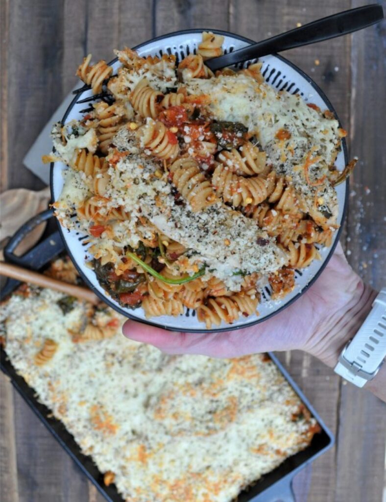 Baked Chicken Parmesan with melted cheese and marinara sauce