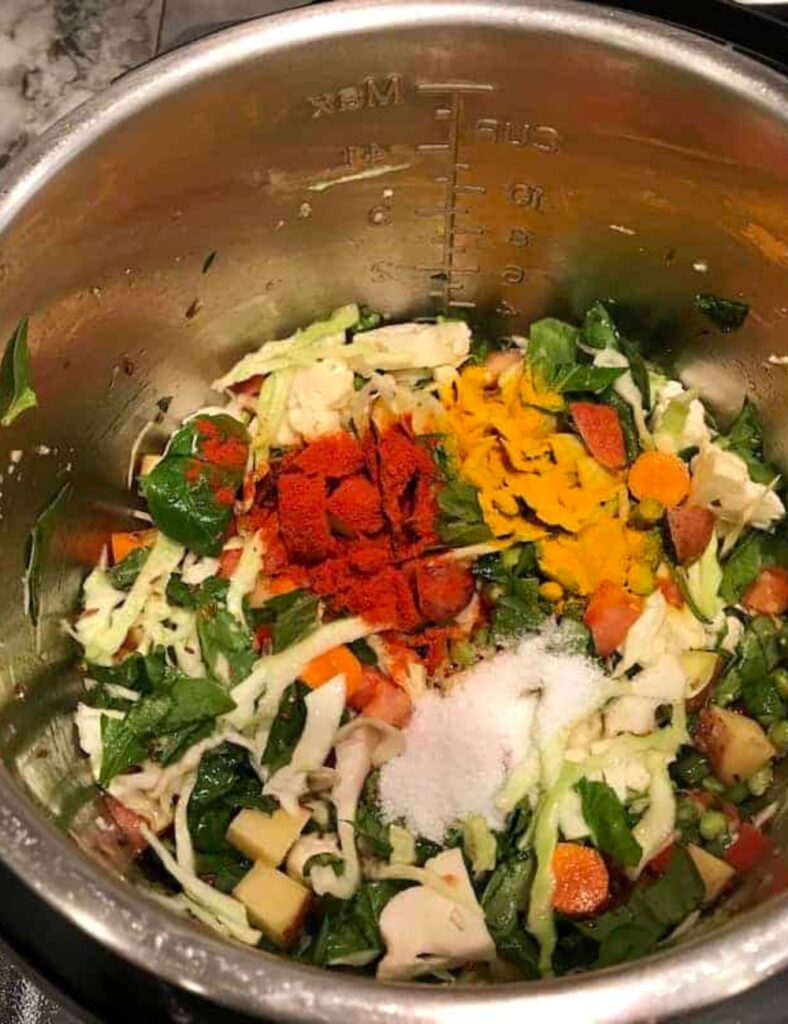 A bowl overflowing with a mix of fresh vegetables and diverse ingredients, highlighting a nutritious dish.