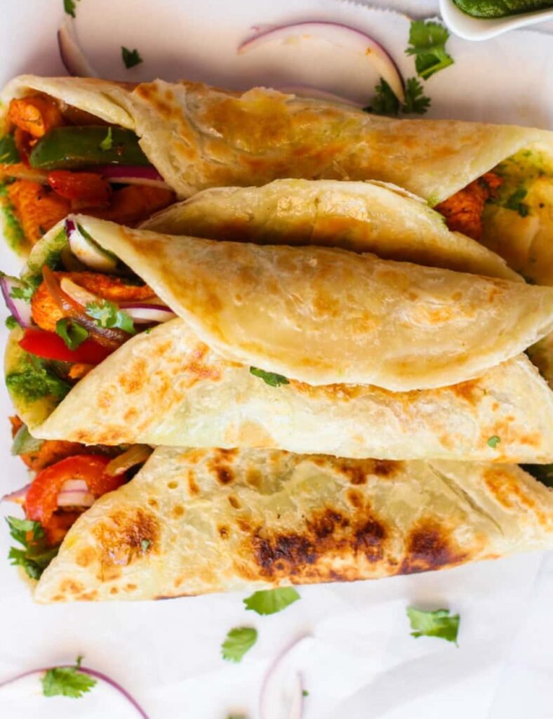 3 sandwitches of Chicken Kathi Rolls