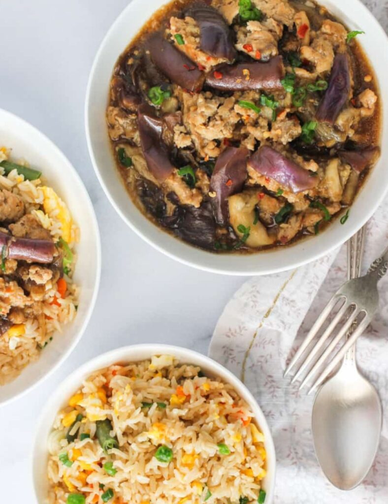 Delicious Chicken and Eggplant in Garlic Sauce dish served on a plate