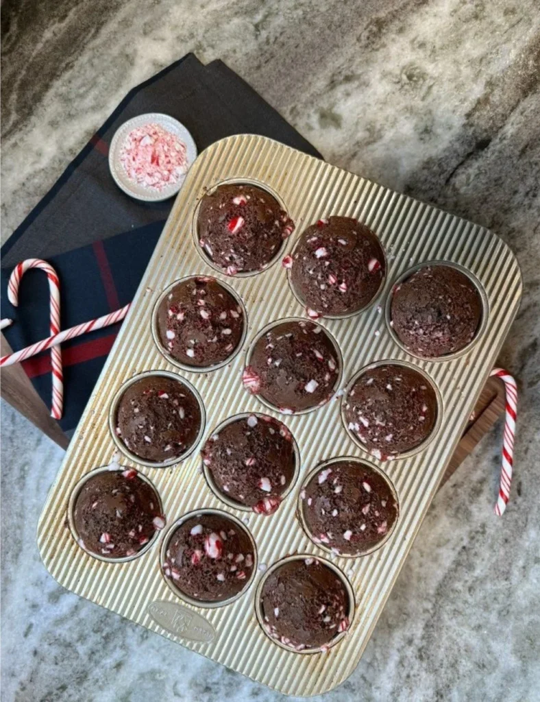 Delicious Candy Cane Blender Muffins served on a festive plate.