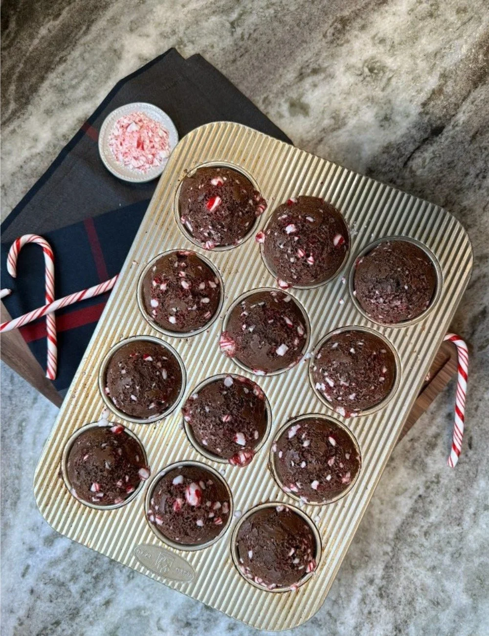 Delicious Candy Cane Blender Muffins served on a festive plate.