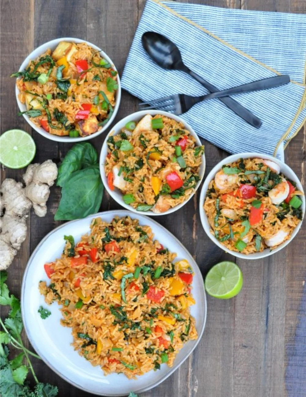 Delicious bowl of Curry Fried Rice garnished with cilantro and spices.