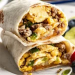Healthy meal prep breakfast burritos ready to be served