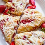 Delicious Strawberry Cheesecake Scones with fresh strawberries and cream cheese glaze