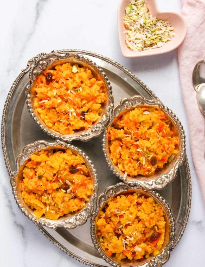 Colorful dessert served in silver bowls