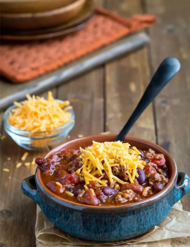 Bowl of hearty barbecue chili topped with fresh cilantro and served with cornbread