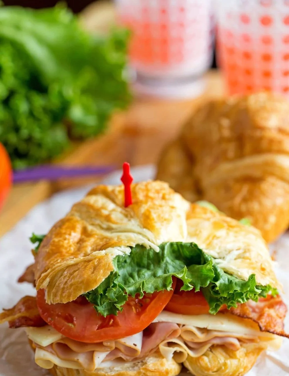 California Club Croissant Sandwich with fresh ingredients