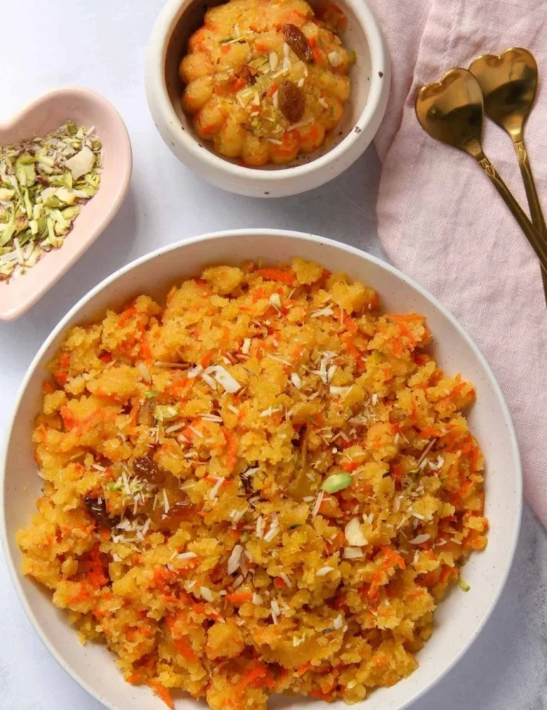 Delicious Carrot Halwa garnished with nuts and served in a bowl