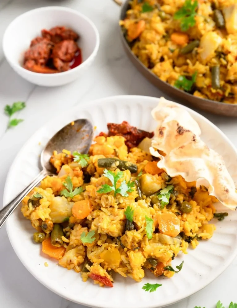 Bowl of Instant Pot Mixed Lentils and Vegetables Khichdi ready to serve.
